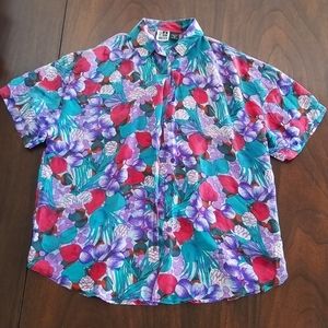 Vintage Paul Duffier Silk Button Up Tropical Floral Vibrant Shirt